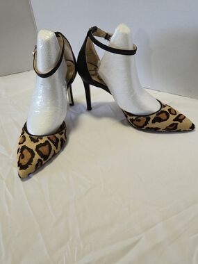 Leopard Print Pointed Toe Ankle Strap Pumps - Black & Brown